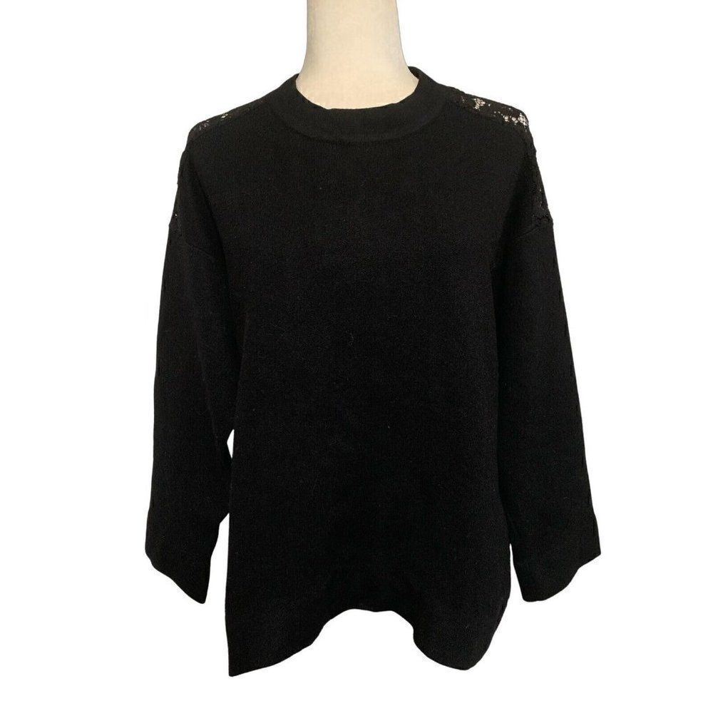 Zara knit womens solid black lace long sleeve oversized sweater top small